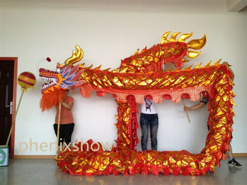 14m Adult Chinese Dragon Dance Red Gold Ornament Costume Stage Parade Prop
