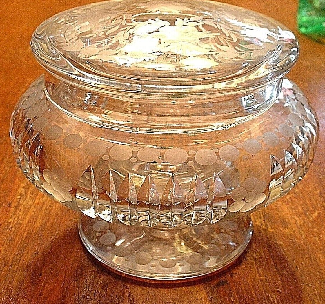 Rare Signed Tuthill Abp Cut Glass Footed Powder Jar Box