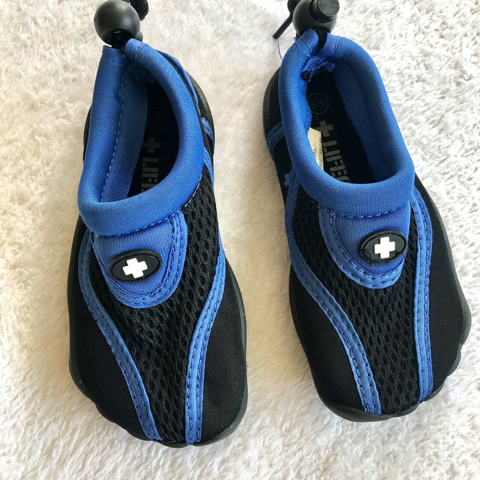 Toddler Boys Size 5/6 Water Shoes Lifeguard Blue Black Bungee Mesh Rubber Bottom