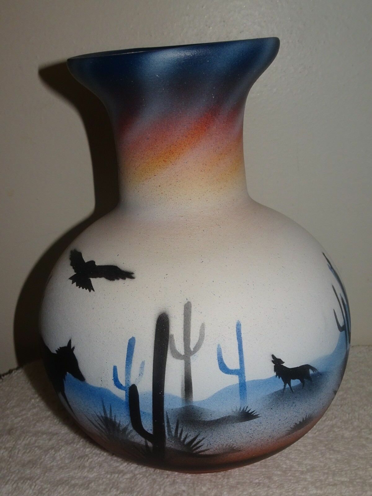 Cedar Mesa?? Artist Signed Wilderness~coyote~eagle Pottery Vase