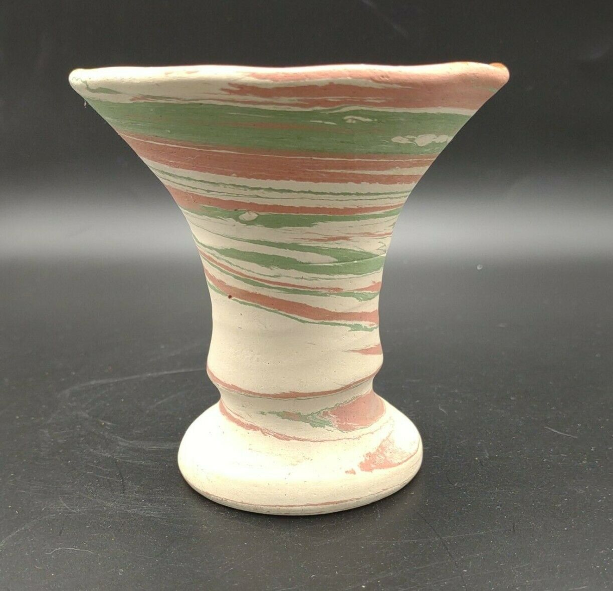 Nemadji Pottery Small 4" Vase Usa Glazed Interior Orange Green  Swirled Pattern