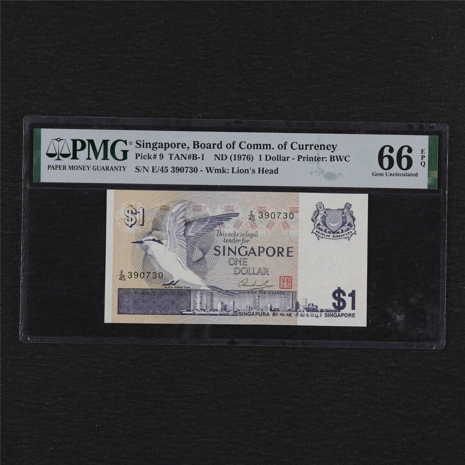 1976 Singapore Board Of Comm.of Currency 1 Dollar Pick#9 Pmg 66 Epq Gem Unc