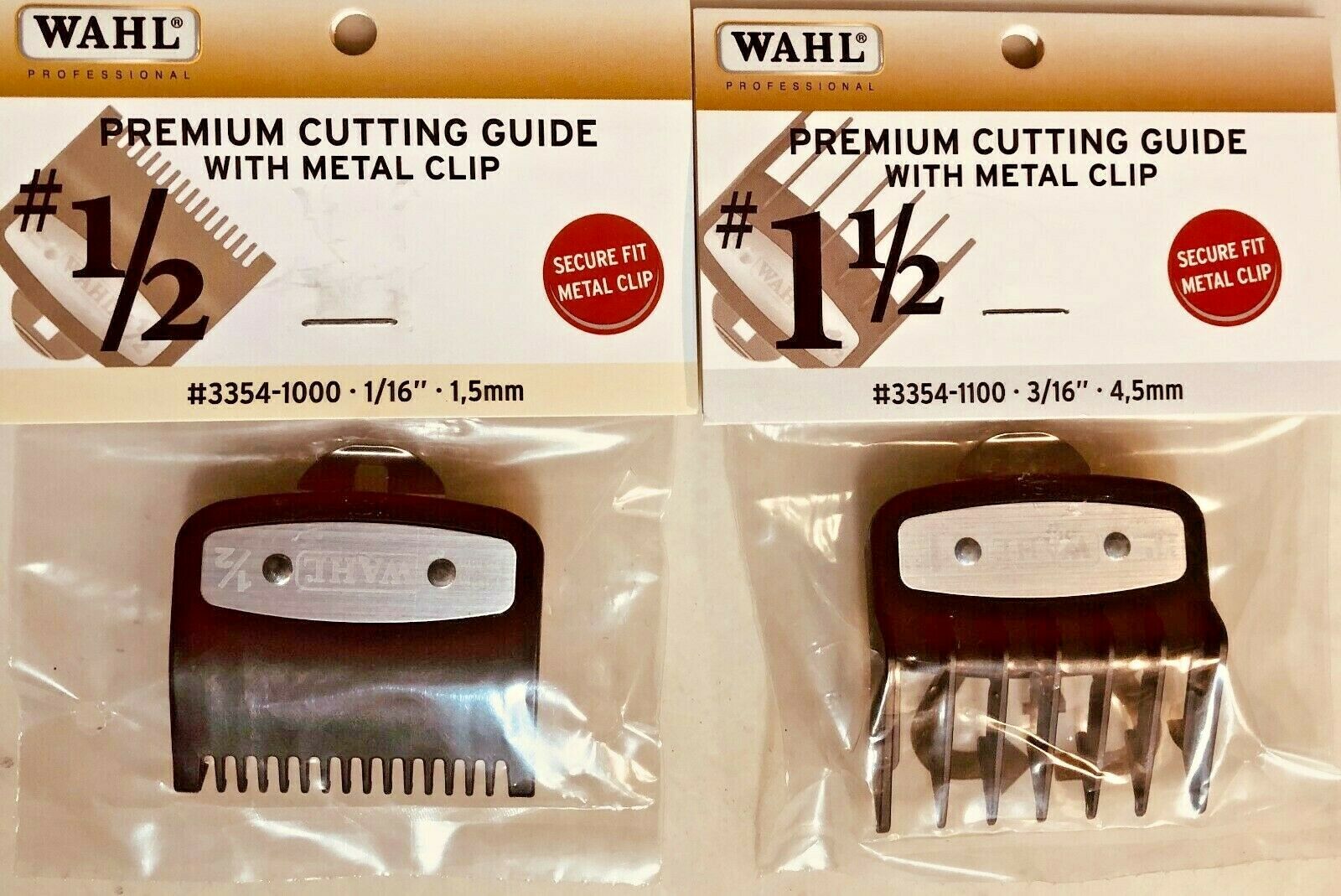 Wahl Premium Cutting Guides  Guards With Non Slip Metal Clip 2 Pcs 1/2 & #1,1/2