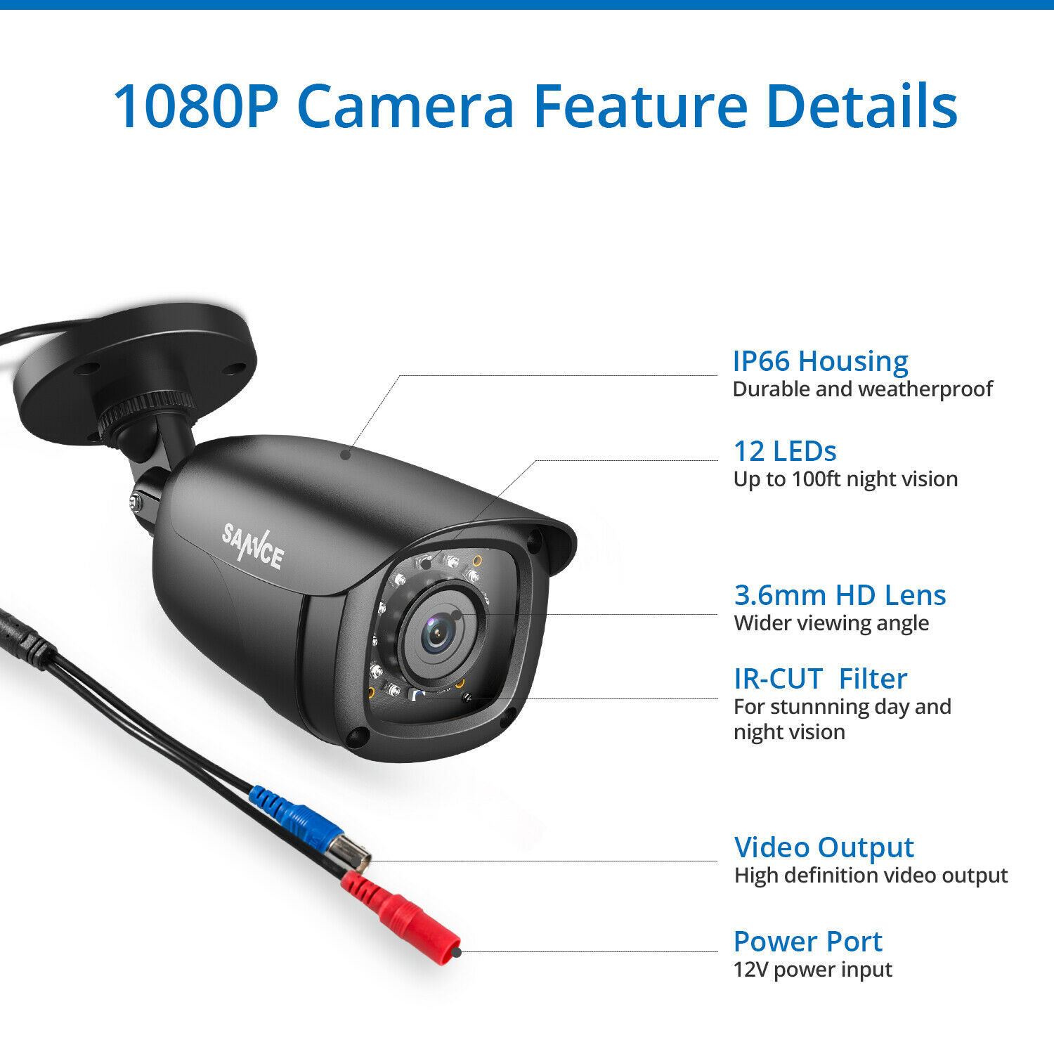Sannce 1pcs Hd 1080p Cctv Camera Home Surveillance System Ip66 Ir Night Vision