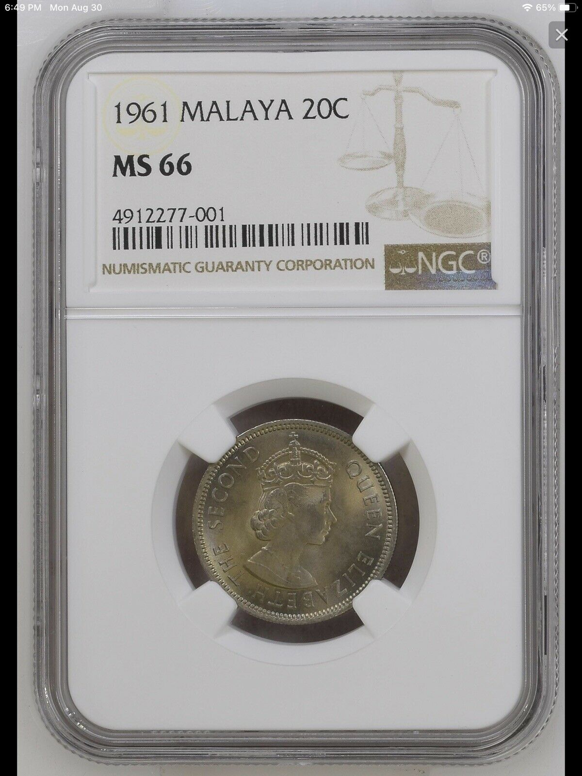 1961 Malaya & British Borneo 20 Cents Coin Ngc Ms-66