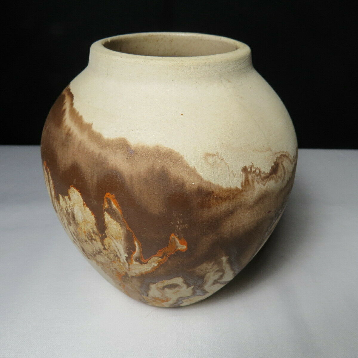 Nemadji Pottery Vase Usa Handmade 4 3/4" Tall Beige Brown Orange