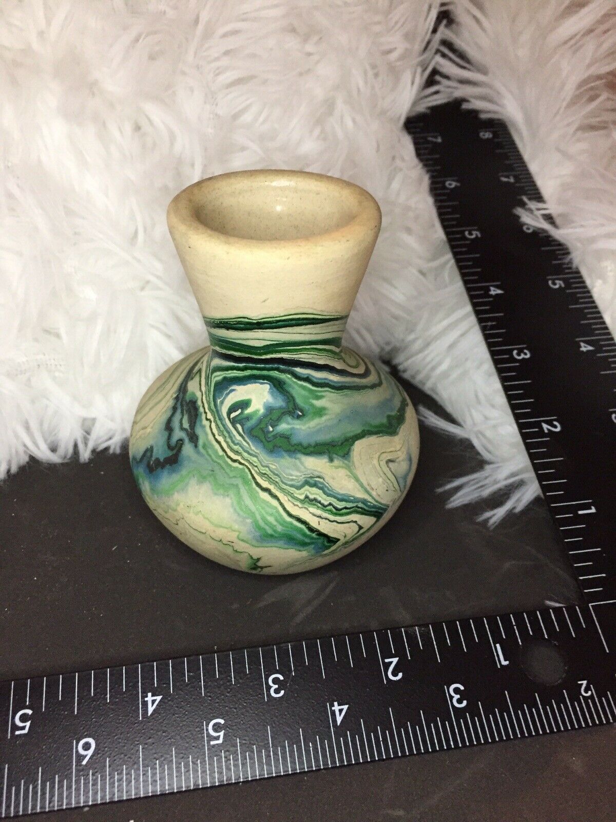 Vintage Nemadji Pottery 2 Vases 5 Inch Colorful Swirl Pottery