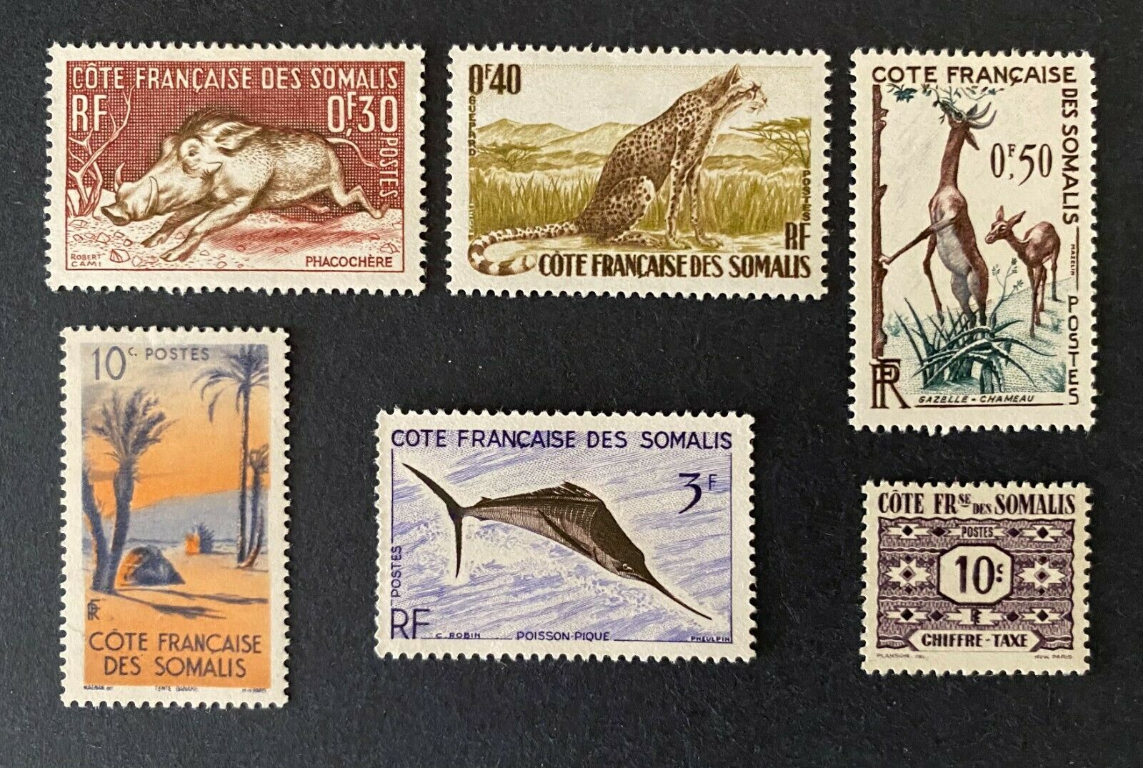 Somali Coast Stamps (1947-1959) 6 Mint Hinged - Animals, Fish, Tent (africa)