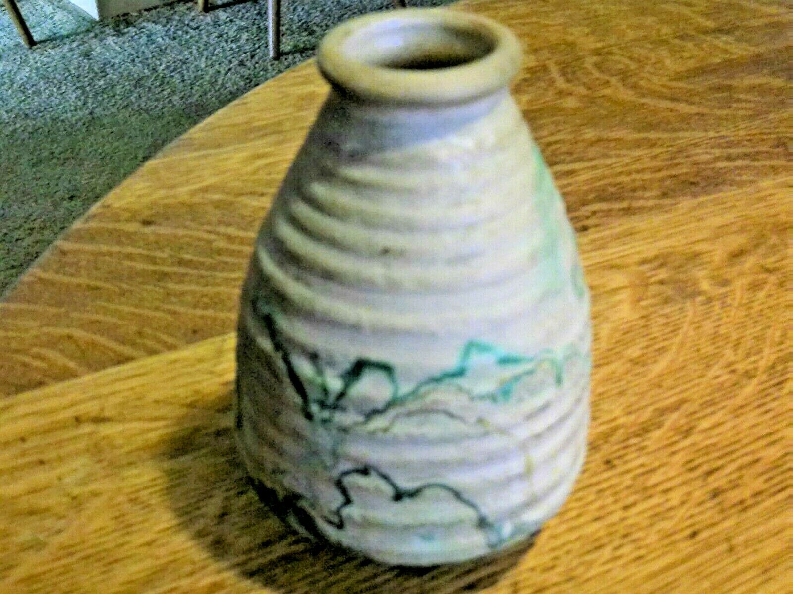 Vintage Nemadji Pottery Vase - Marked On Bottom - 6" Tall - Ribbed