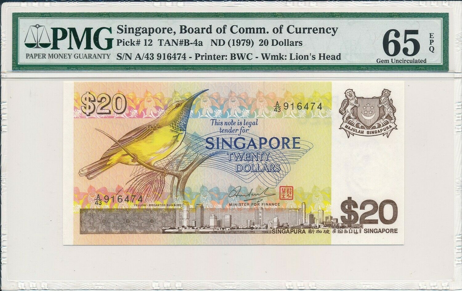 Board Of Comm. Of Currency Singapore  $20 Nd(1979)  Pmg  65epq