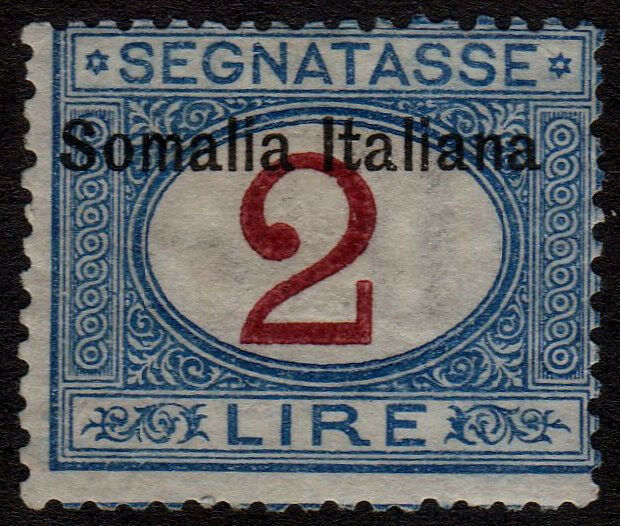 Somalia  Sc.#j20 Fine Mlh  Postage Due - 2 Lire - Blue & Magenta  C.v. $200