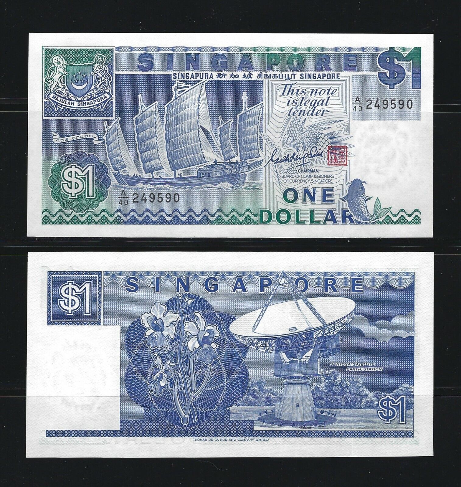 Singapore $1 Dollar 1987, P-18a Ship Series, Prefix A/40, Excellent Original Unc