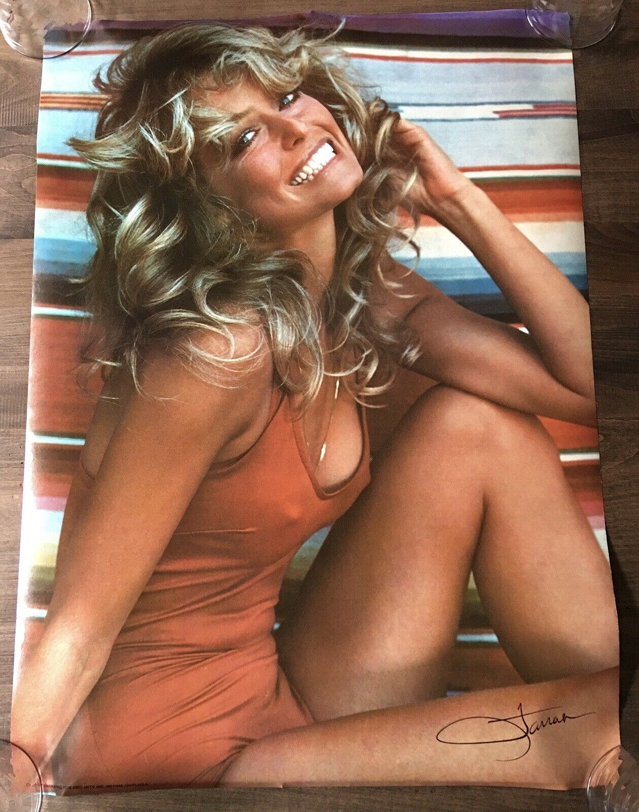Original 1976 Farrah Fawcett Swimsuit Poster Cl-14-507 W/1977  Poster Order Form