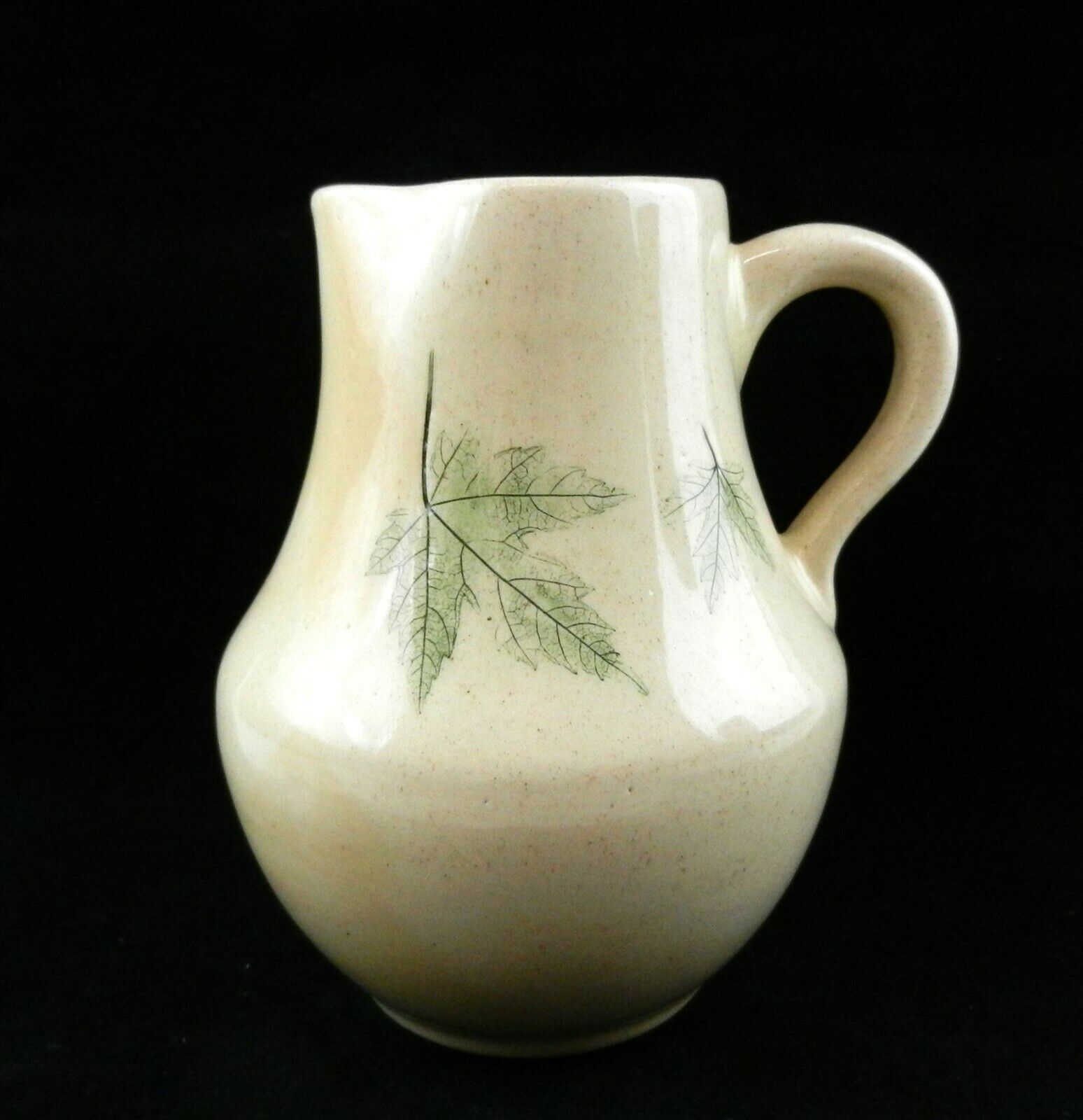 Nemadji Pottery Forest Impressions Pitcher Tan, Parallel Maple Leaves 6 1/4" T97
