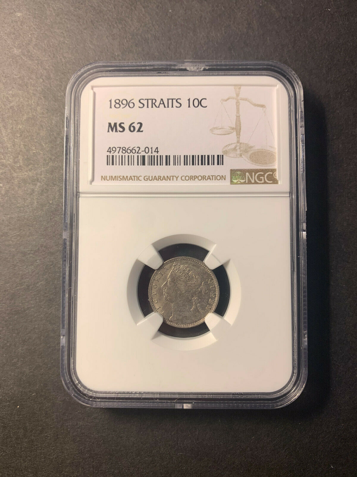 Straits Settlements Queen Victoria 10 Cents 1896 Toned Uncirculated Ngc Ms62
