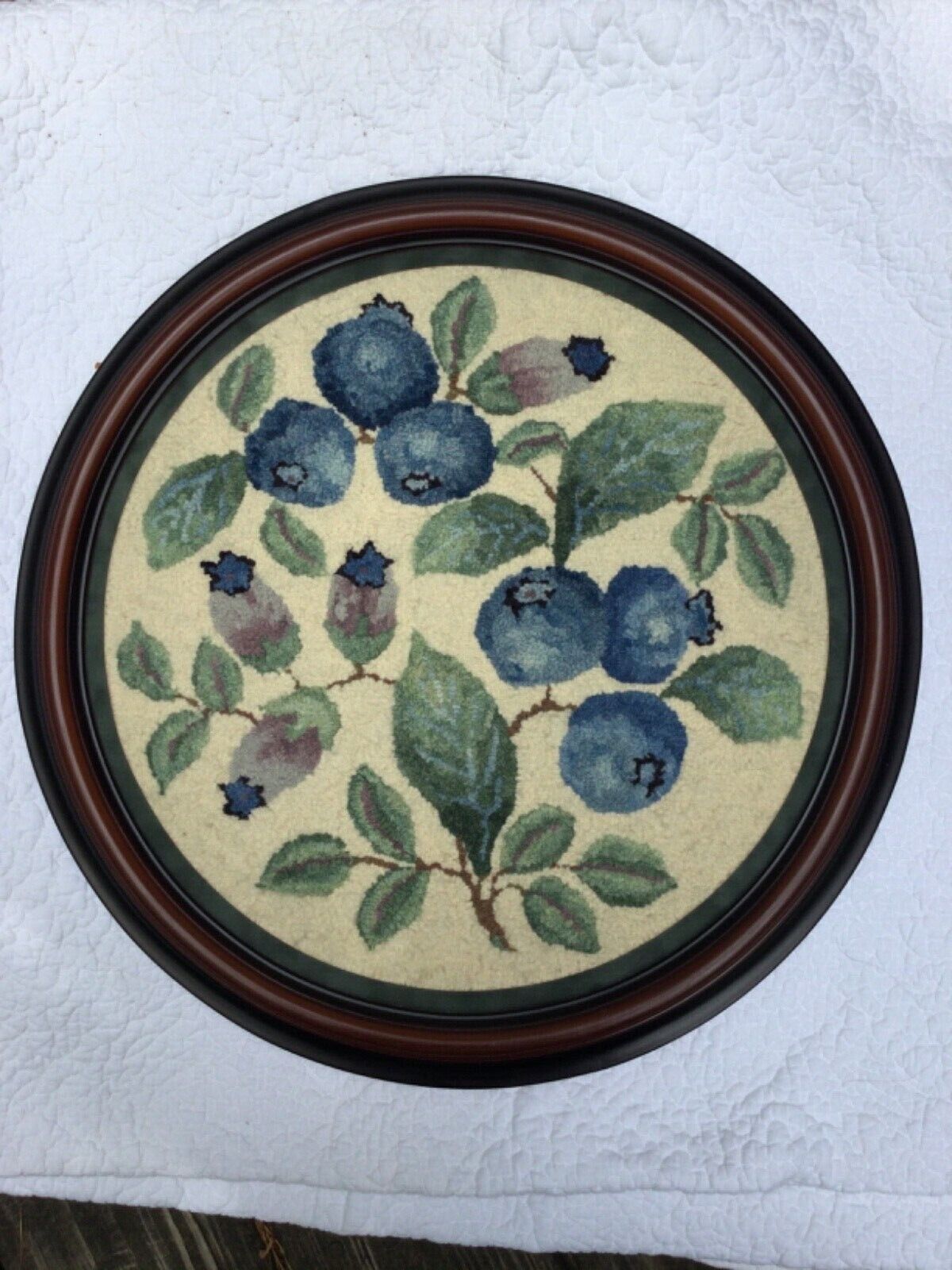 Framed Hand Hooked Chair Pad - Blueberries