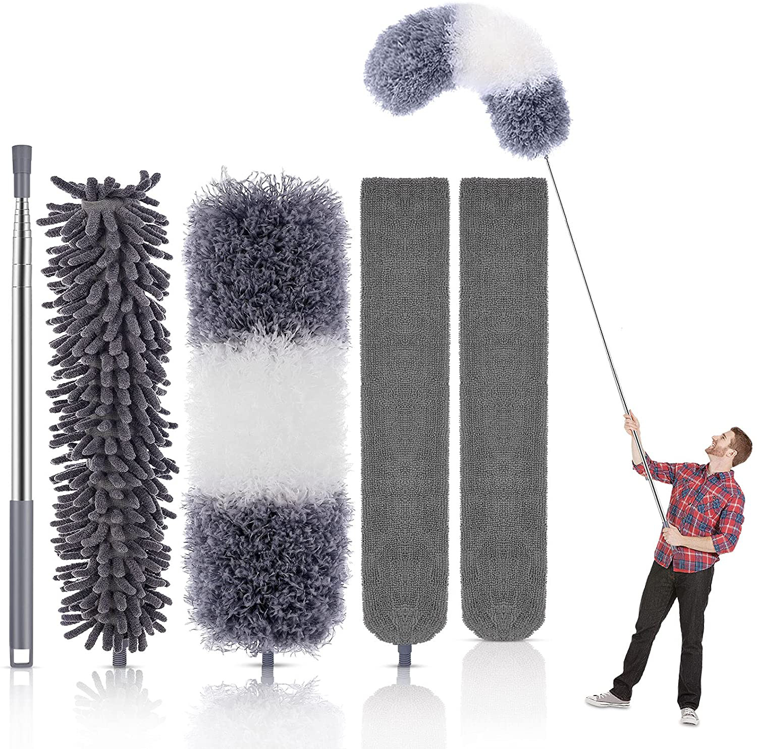 Microfiber Duster Set For Home, Telescopic Feather Cobweb Duster, Cleaning Kit I