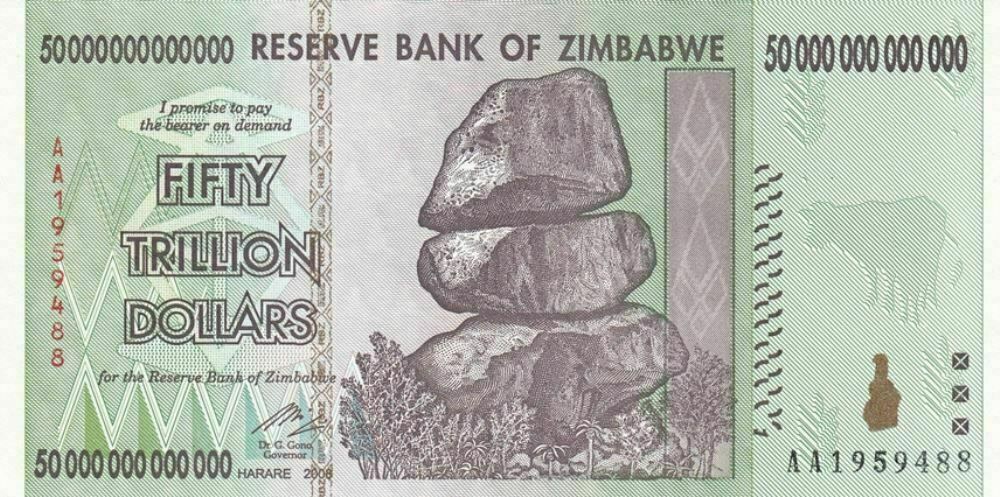 Zimbabwe 2008 50 Trillion Dollars Banknote, Aa P-90 New Unc 100 Trillion Series