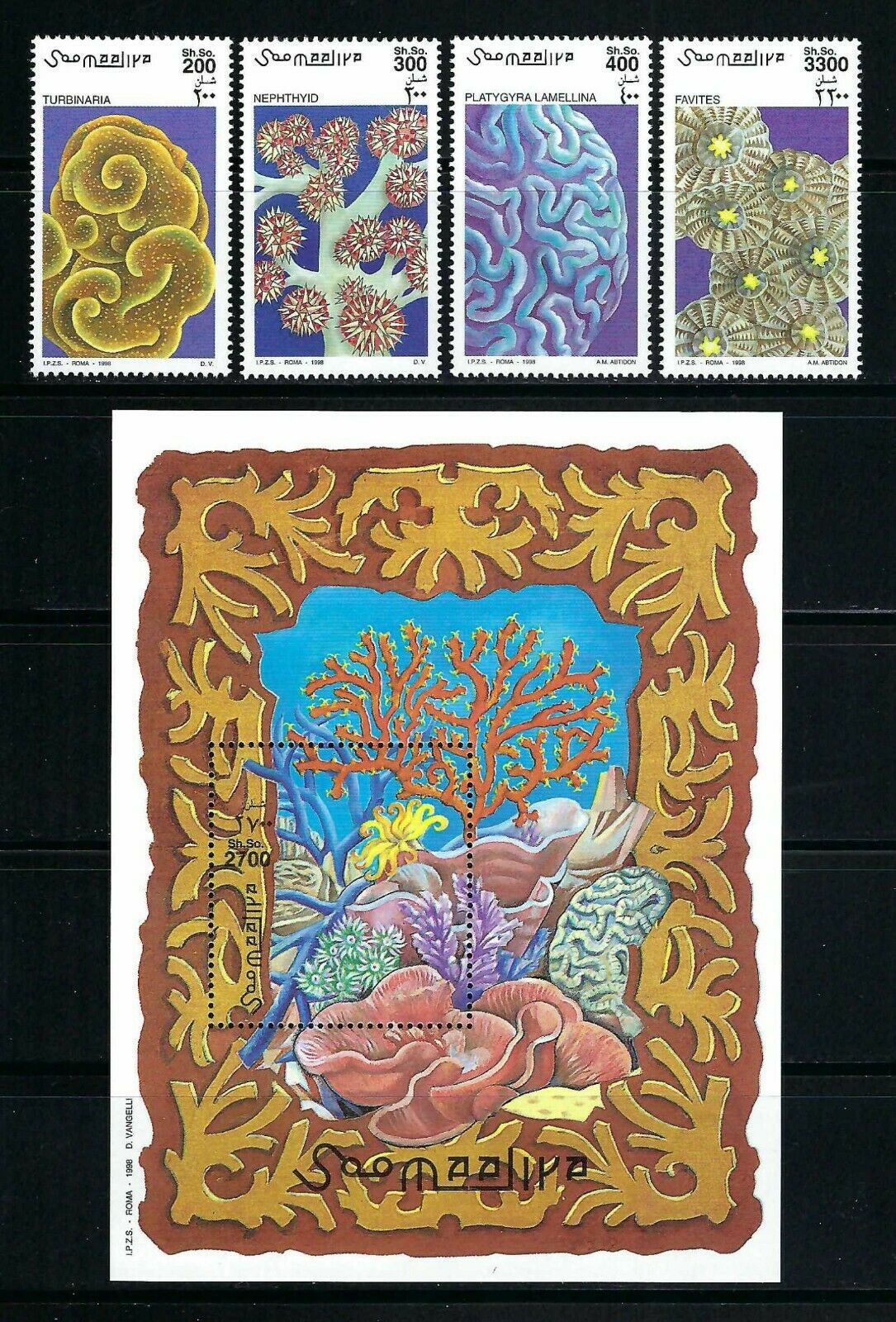 Somalia 1998 Mi#730-33,734 Block 57  Corals  Mnh Stamp/souvenir Sheet Set $27.60