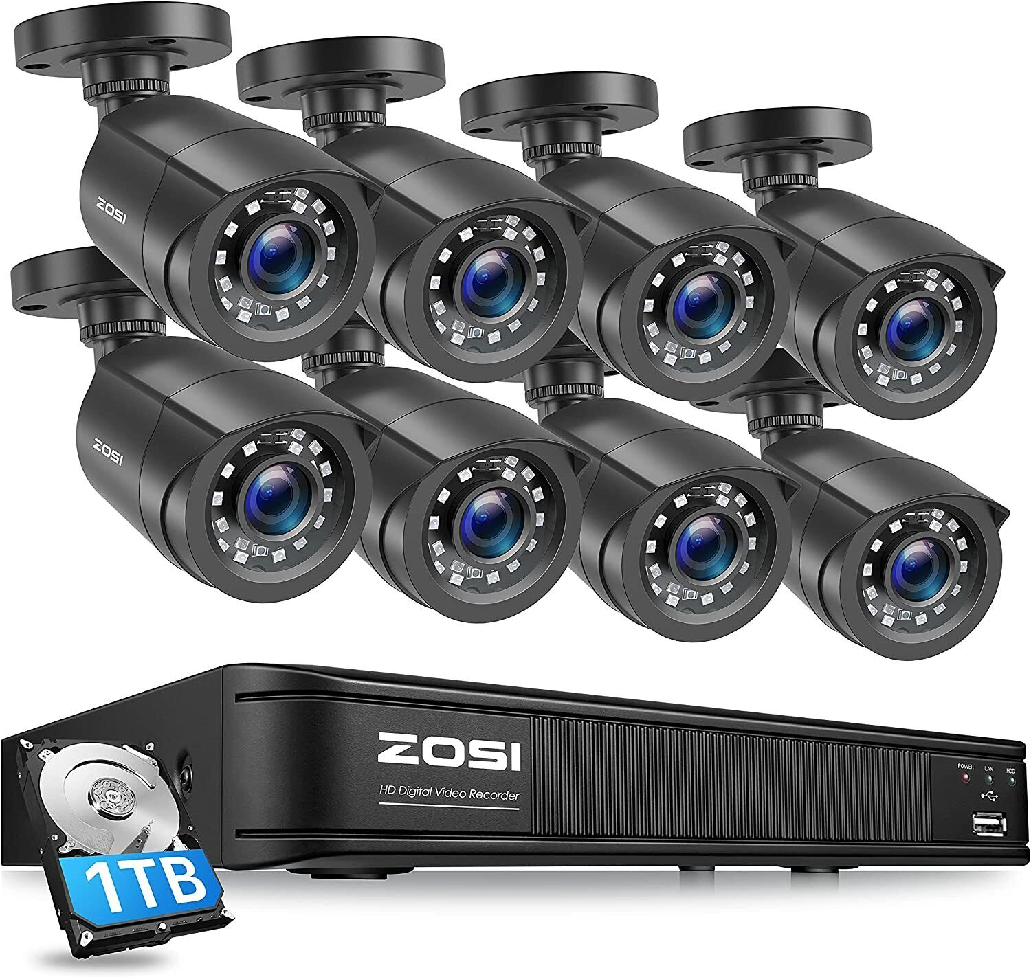 Zosi H.265+ 5mp Lite Dvr Security System 8ch Dvr 1080p Cctv Camera Night Vision
