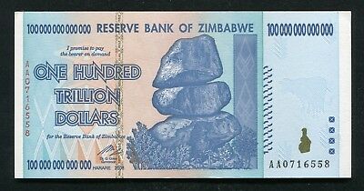 2008 100 Trillion Dollars Reserve Bank Of Zimbabwe, Aa P-91 Gem Uncirculated