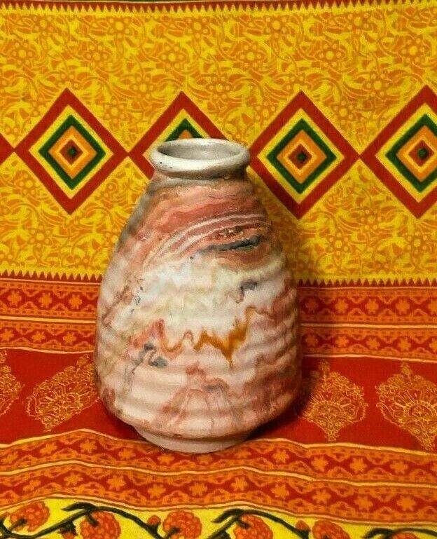 Vintage Nemadji Pottery Vase Coral, Gold, Tan Black Southwest Style