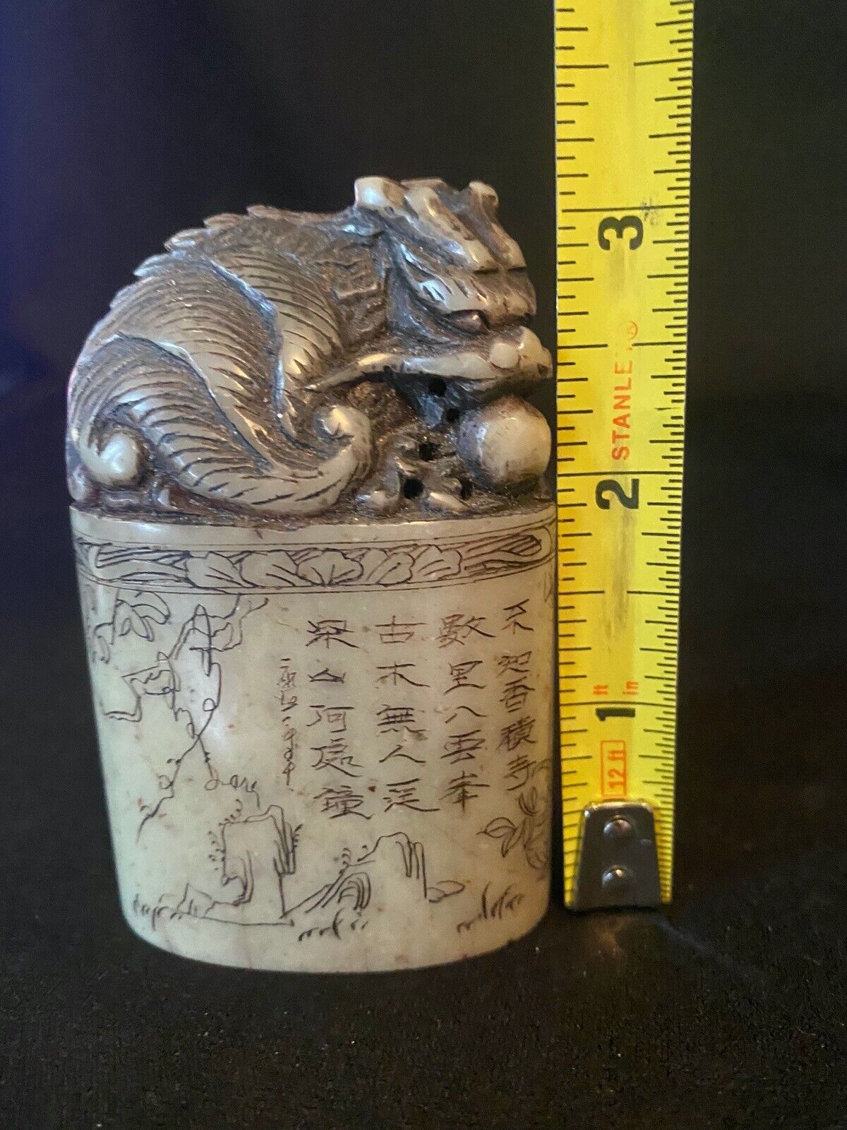 Vintage Chinese Foo Dragon Carved Stone Wax Seal Uncarved Ink Stone
