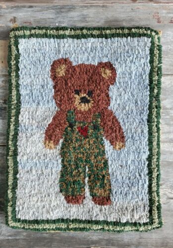 Vintage Teddy Bear Hooked Rug Multicolored Mini