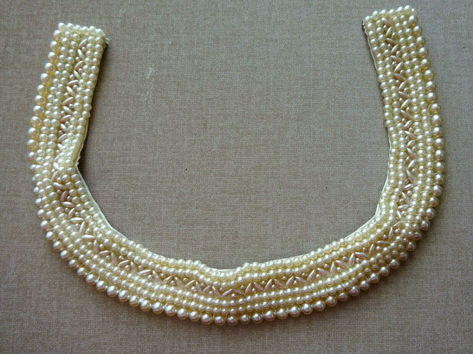 Vintage 1950's Art Deco Faux Pearl Bead Collar, Satin Back, Hook & Eye Closure