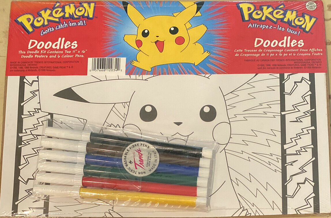 Pokemon Doodles ~ Coloring Kit Two 11" X 16" Posters & 6 Color Markers Date 1999