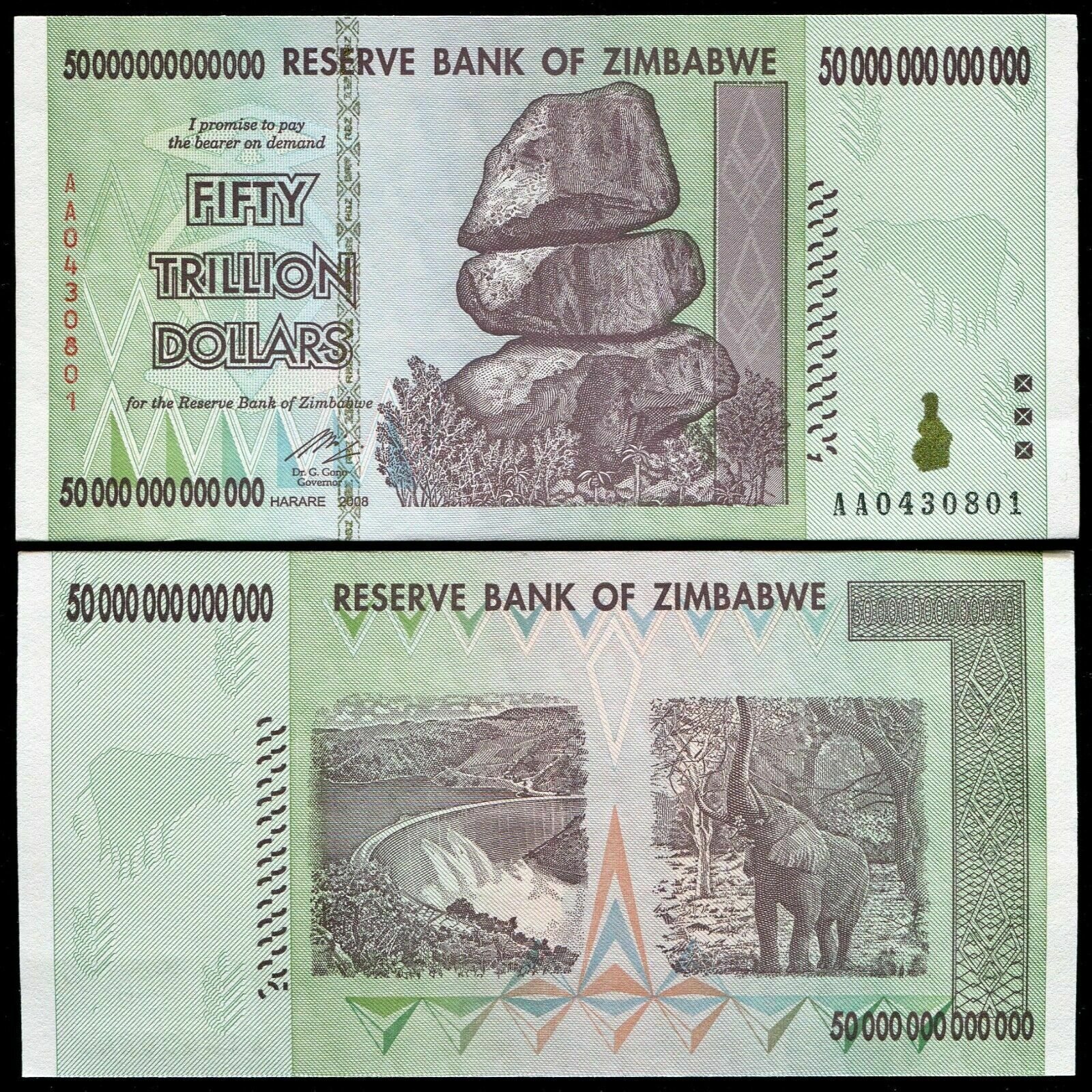 Zimbabwe 50 Trillion Dollar Banknote-unc Paper Currency