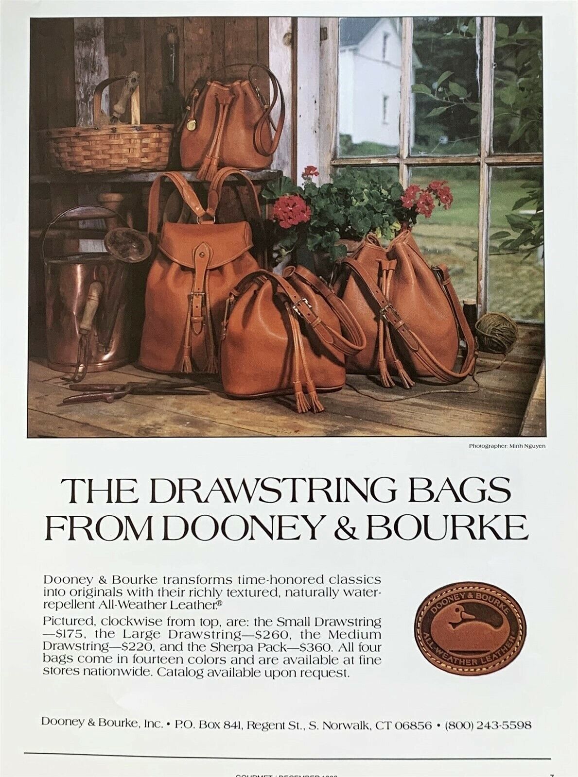 1988 Dooney & Bourke The Drawstrings Bags Photo By Minh Nguyem Print Ad