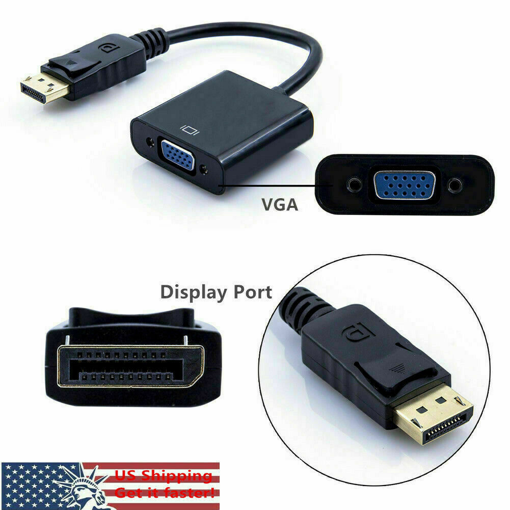 Display Port To Vga Female Video Cable Cord Converter Adapter Pc Monitor Desktop
