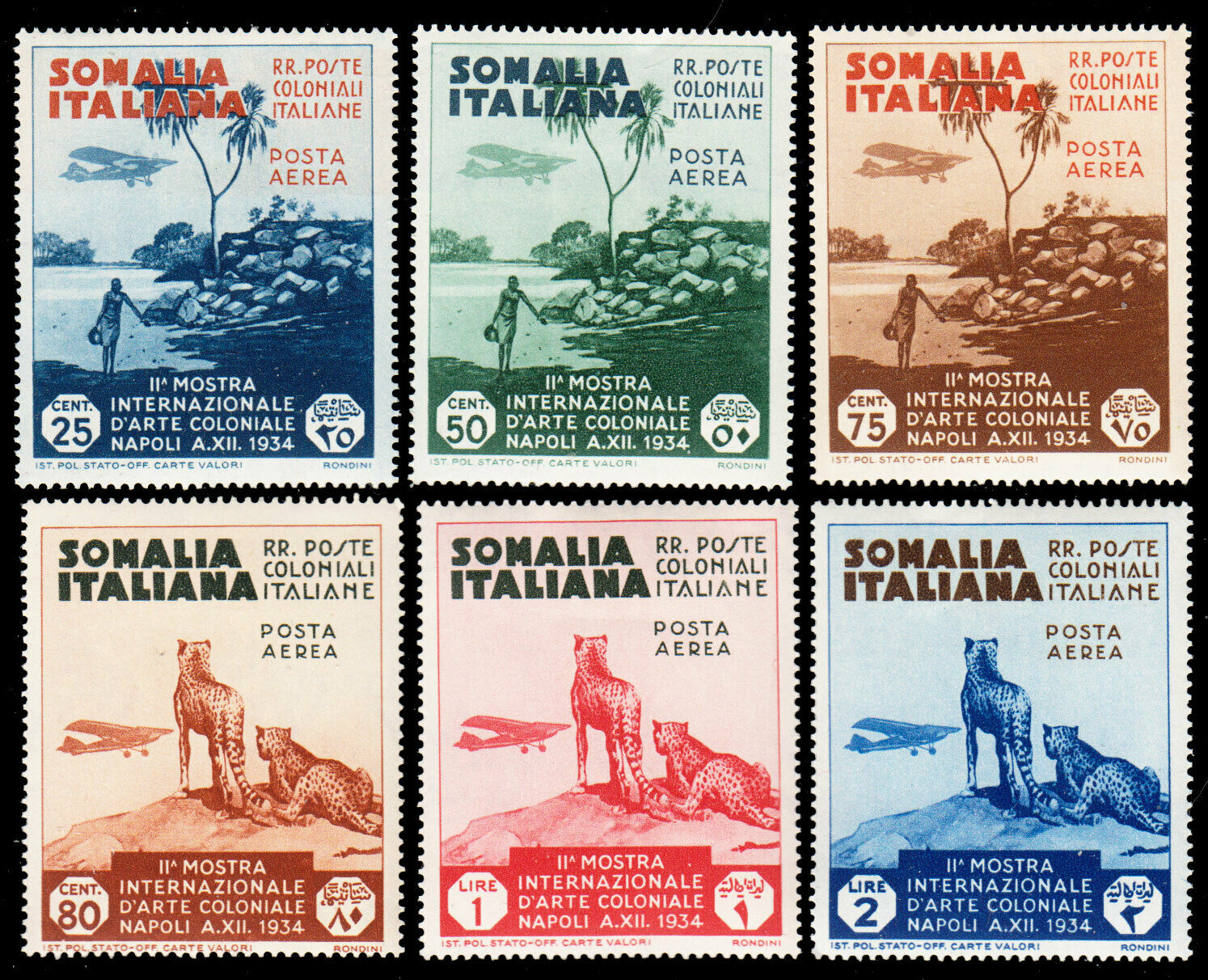 Somalia Scott C1-c6 25c, 50c And 75c View Of Coast And 80c, 1l And 2l Cheetahs C