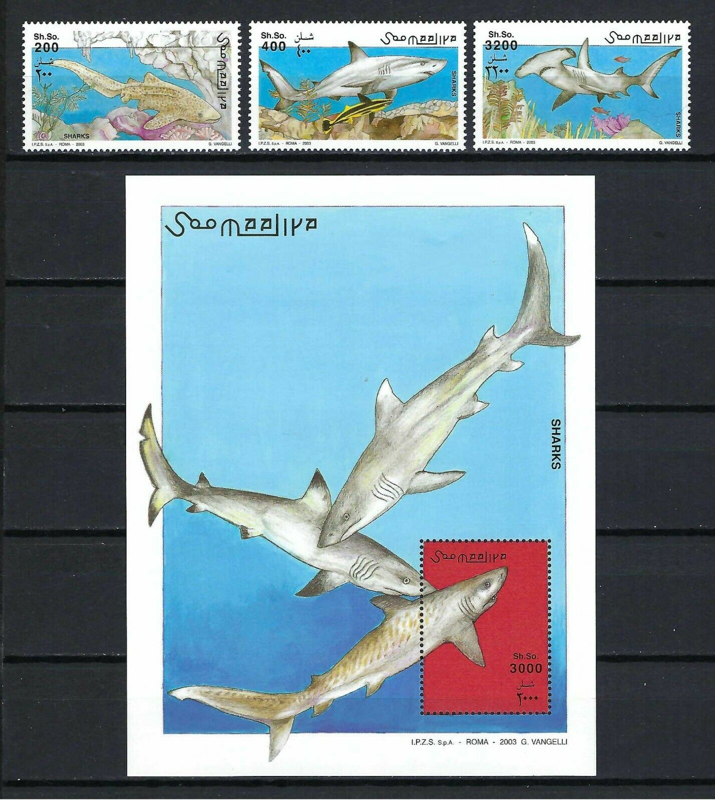 Somalia 2003  Sharks  Mnh Stamp & Souvenir Sheet Set