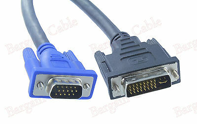 15ft Dvi-i Dual Link (24+5) Male To Vga Male Video Pc Monitor Cable Cord