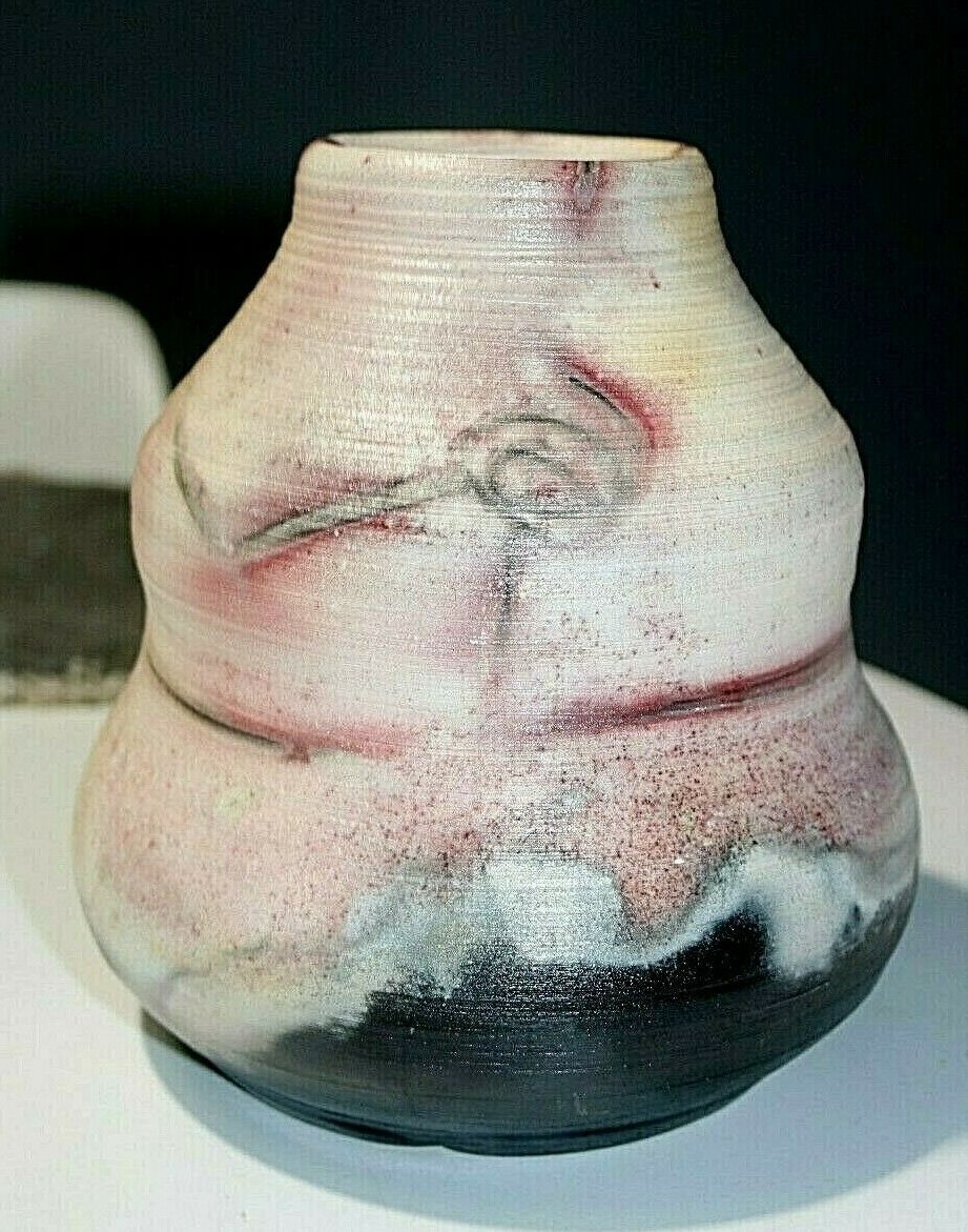 Vintage Nemadji Indian Style Pottery Vase/bottle With Red Black Swirls