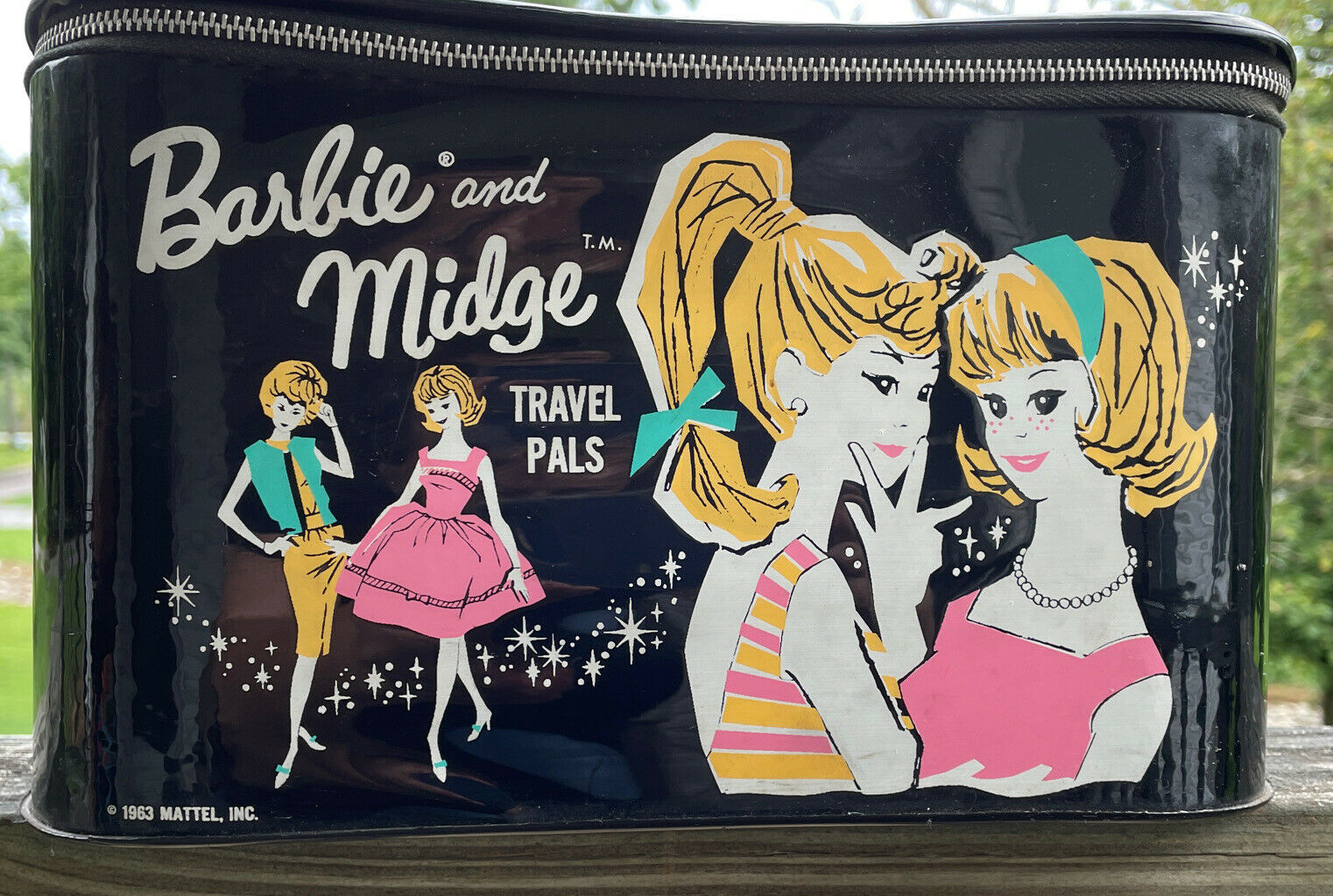 Vintage 1963 Mattel Barbie And Midge Travel Pals Black Vinyl Carrying Case