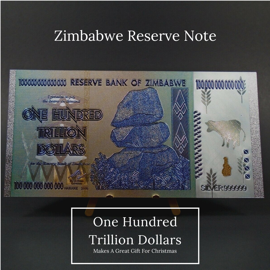 Zimbabwe 100 Hundred Trillion Dollars Beautiful Souvenir Silver & Gold Banknote