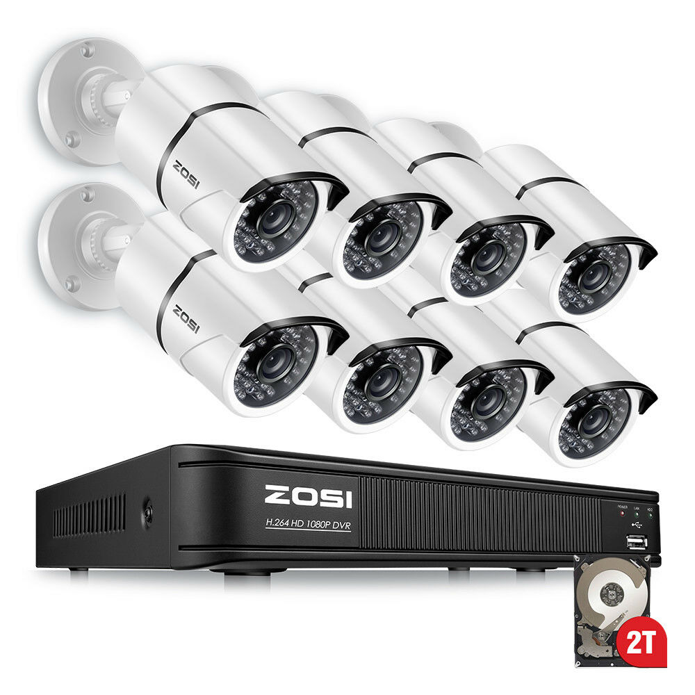 Zosi 4/8ch 1080p Dvr Night Vision Cctv Outdoor Security Camera System 0-2tb Hdd