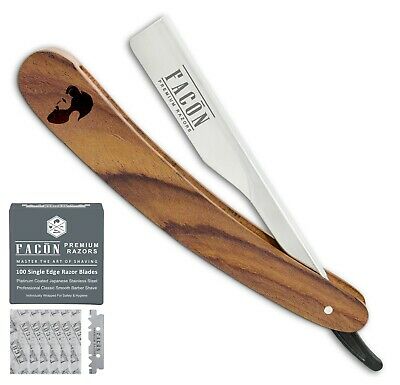 100 Blades + Wooden Classic Straight Edge Barber Razor Cut Throat Salon Shaving