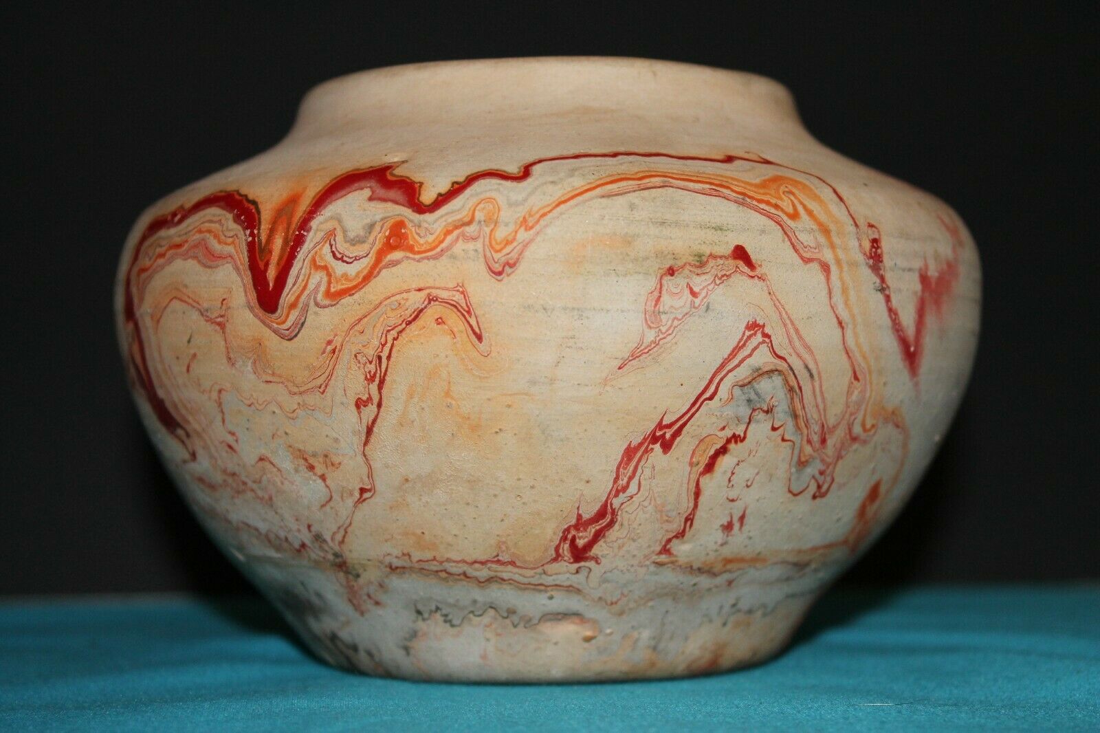 Unmarked Nemadji Pot Orange Red Swirl Art Pottery Vase