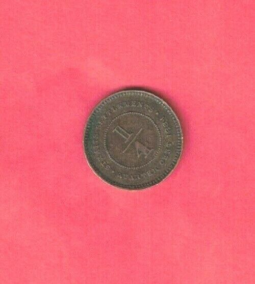 Straits Settlement Km7a 1884 Antique Old Circulated 1/4 Cent Bronze  Coin