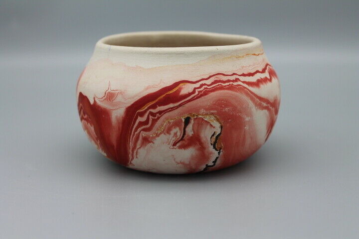 Nemadji Handmade Pottery Clay Bowl Red Black Swirl
