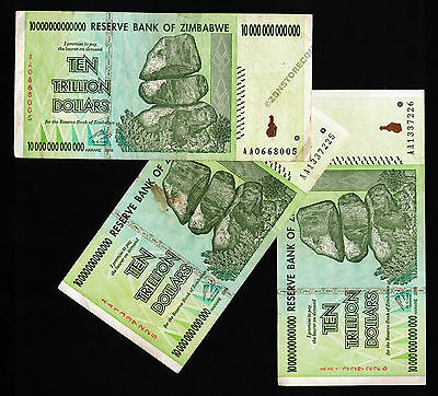 10 Trillion Zimbabwe Dollars X 3 Banknotes Aa 2008 Currency Paper Money Set 3pcs