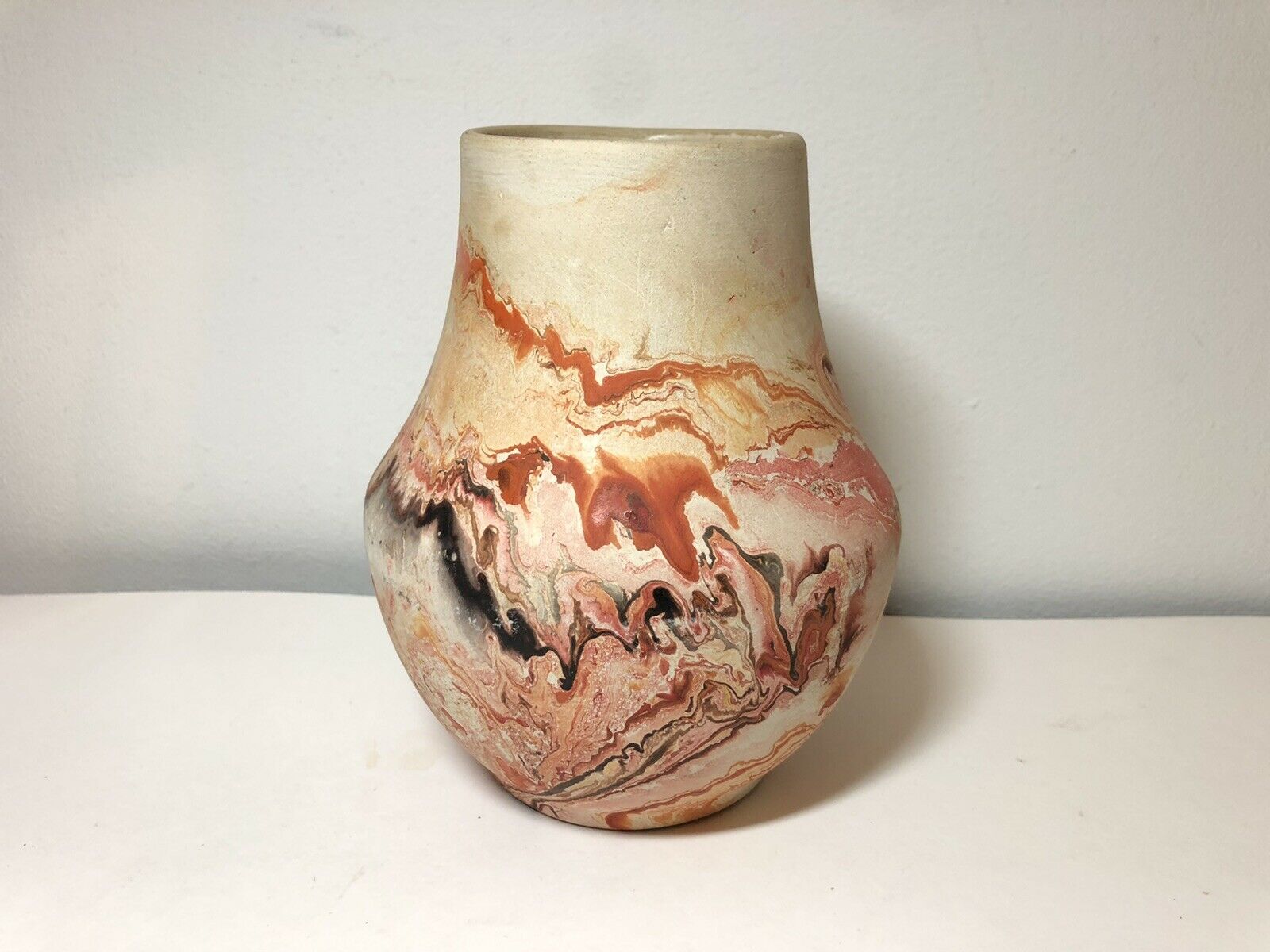 Vintage Nemadji Clay Art Pottery Vase Red Orange Indian Logo Southwest