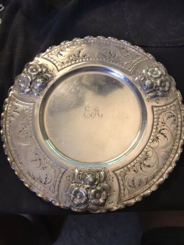 Victorian Stamped 900 Etched And Repousse Tray Serving Plate