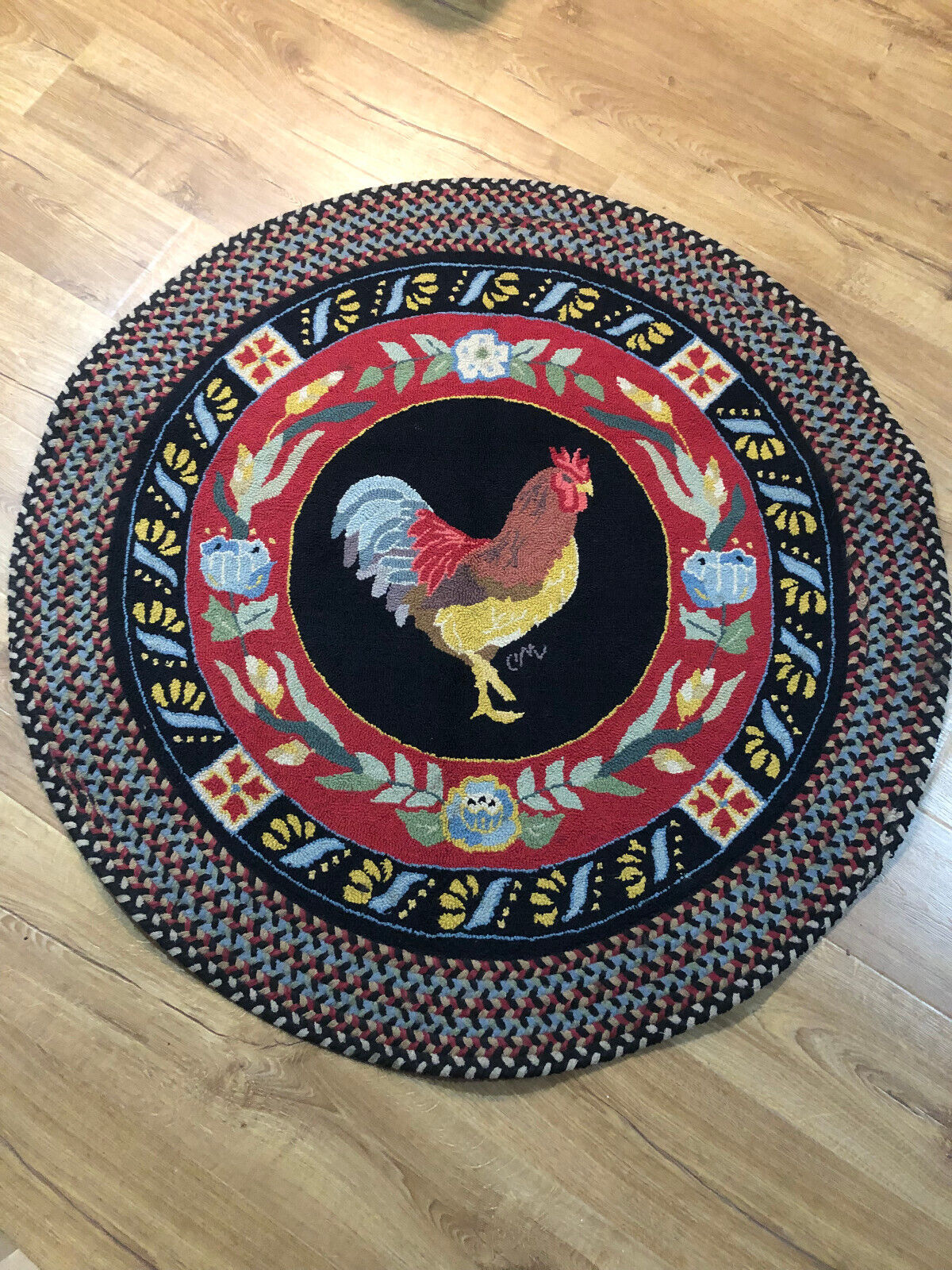 Claire Murray Hand Hooked Rooster 46 Inch Round Rug