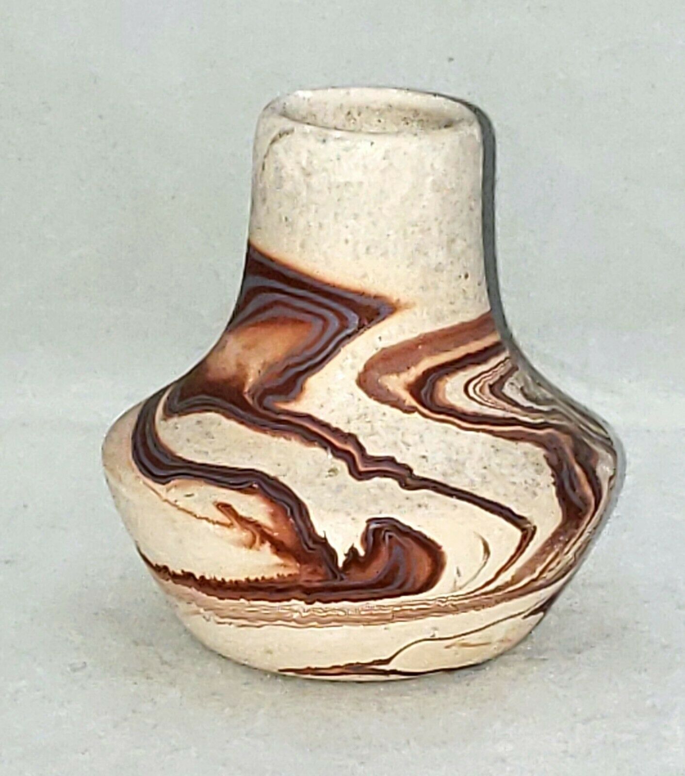 Nemadji Pottery Indian River Vtg Clay Brown Swirls Sold At Ice Caves Mtn 3" Vase