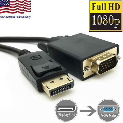 6 Feet Gold Plated Displayport Dp Male To Vga Male Cable Cord For Lenovo Dell Hp